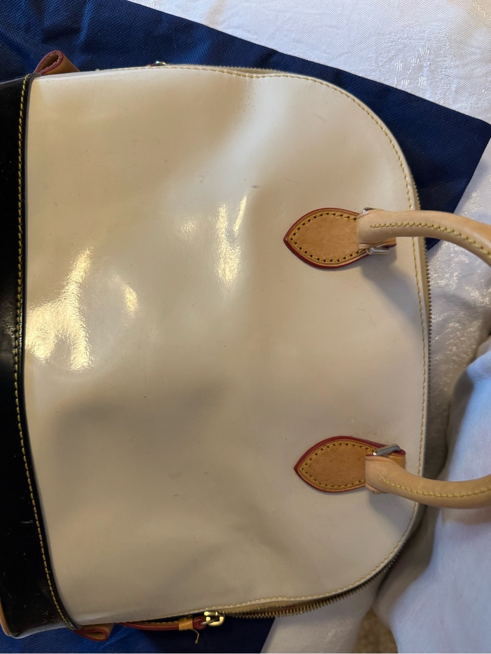 Dooney & Bourke Cream White and Black Satchel with Tan Trim-Patent Leather - Picture 5 of 6